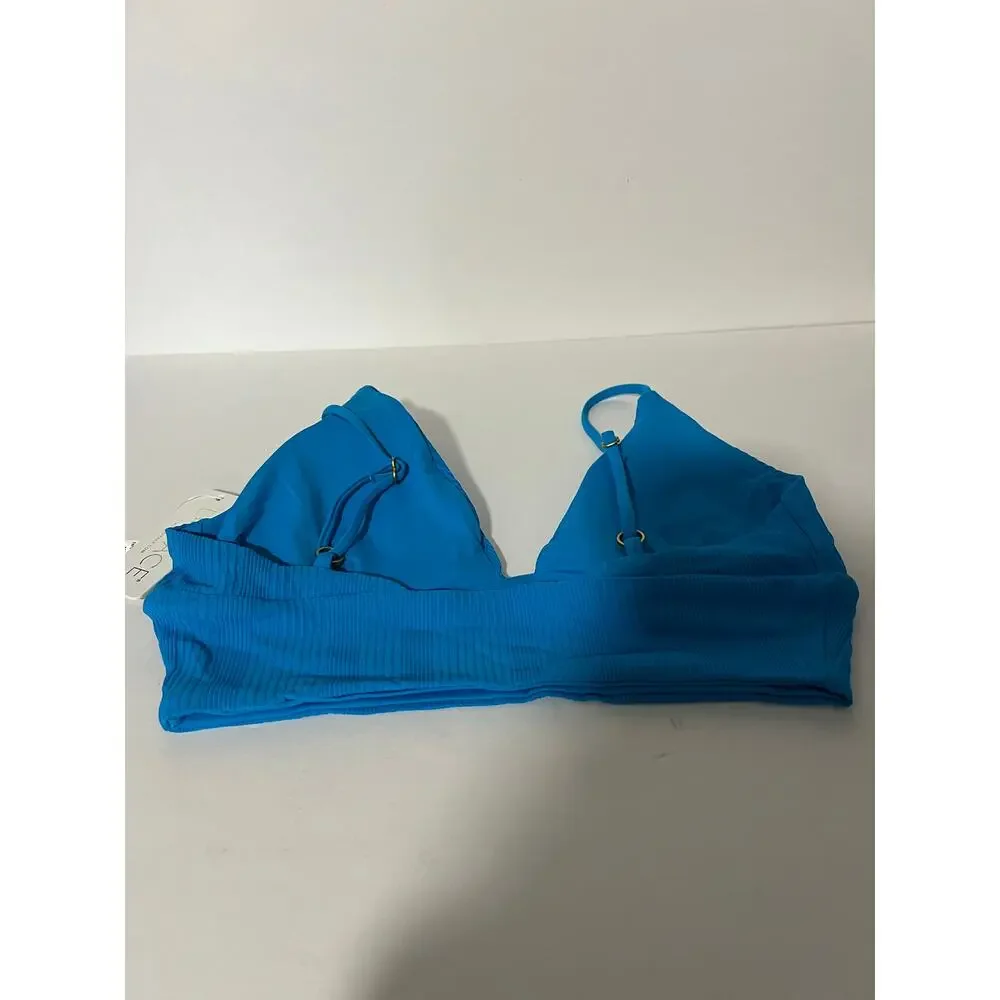 NWT L*Space Women's Ribbed Pointelle Winnie Bikini Swim Top Electric Blue SZ XL